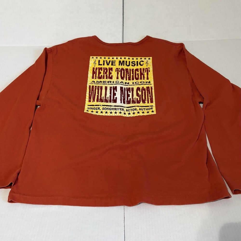 Willie Nelson Spirit Long Sleeve T Shirt Aloré Made USA Orange Size L Flaw - Picture 7 of 14